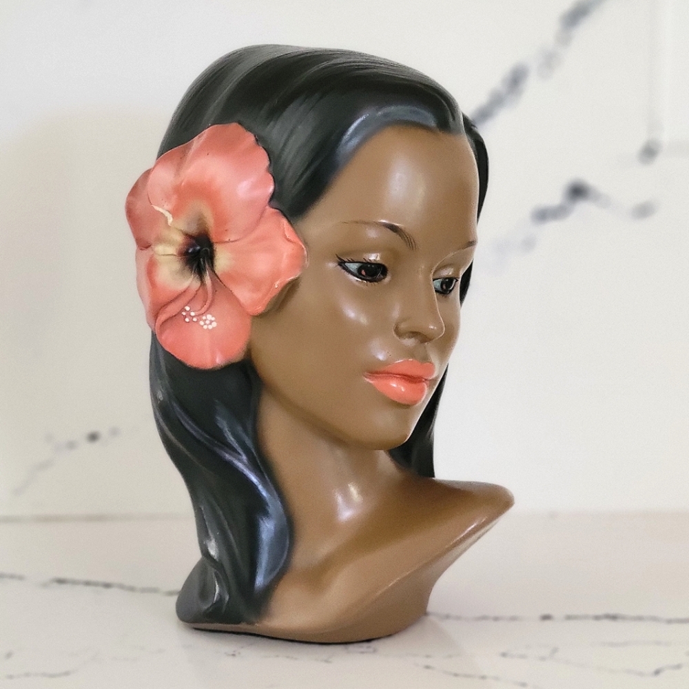 RARE 1950s Marwal Mid-century South Seas Woman Chalkware Bust Sculpture